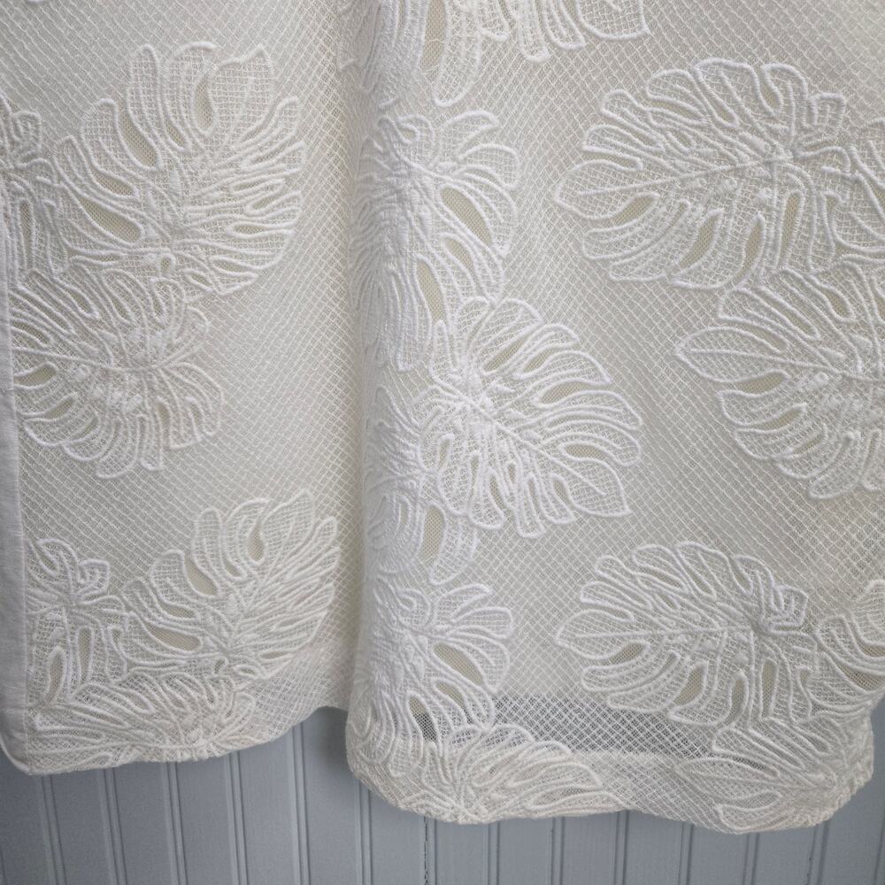 Ann Taylor Loft White Monstera Tropical Leaf Lace Stitched Shift Dress - Picture 4 of 8